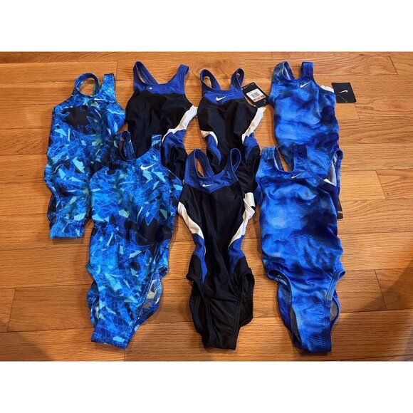 Nike Girls' One Piece Racer Back Swimsuits Size 5 & 6 Lot of 7 NEW - Picture 1 of 6